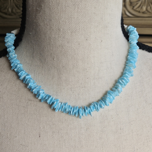 Blue Puka Shell Collar Necklace Vintage Hawaiian Tropical Beach Beaded Handmade - Picture 11 of 11